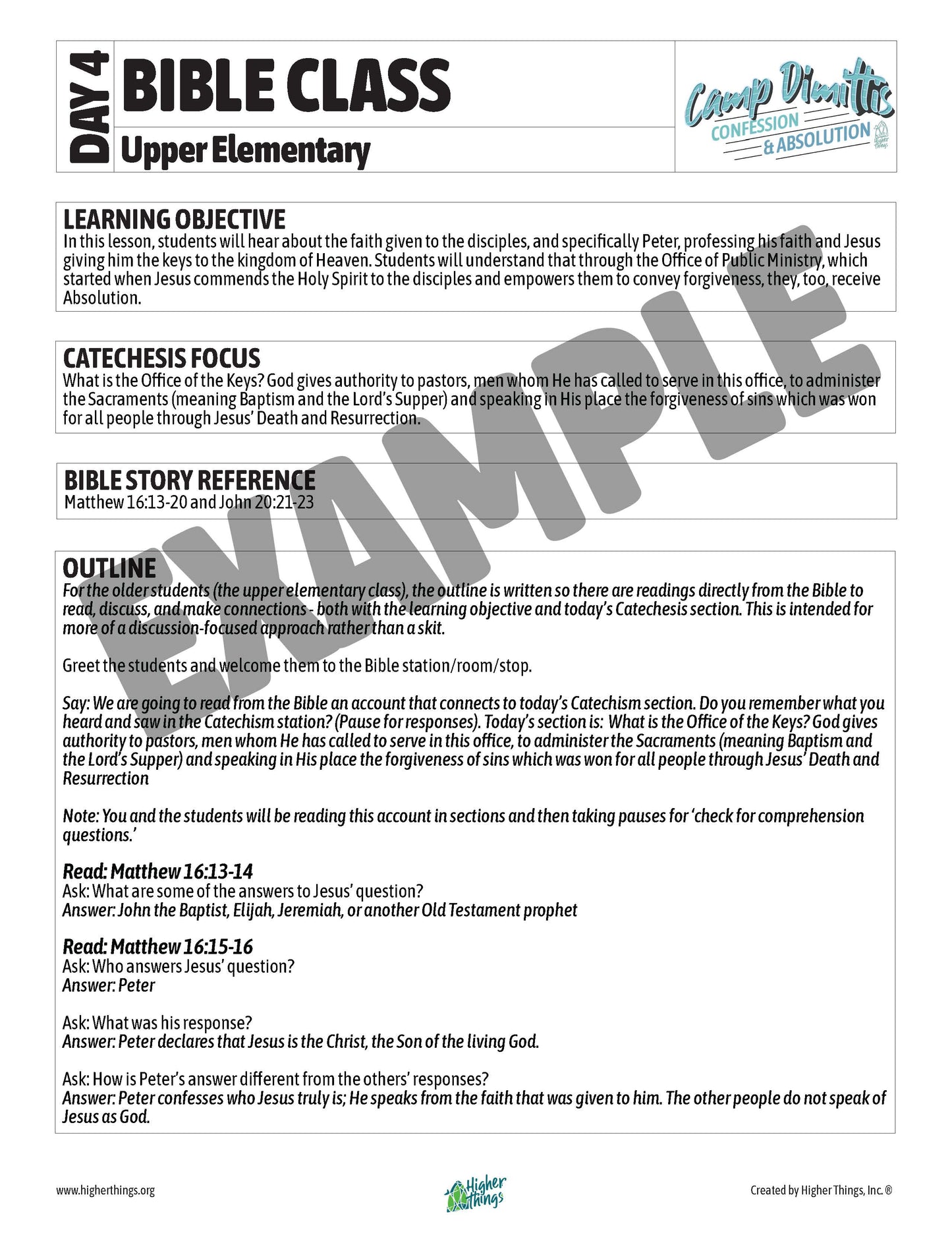 Higher Things - Camp Dimittis  Vacation Bible School 2026