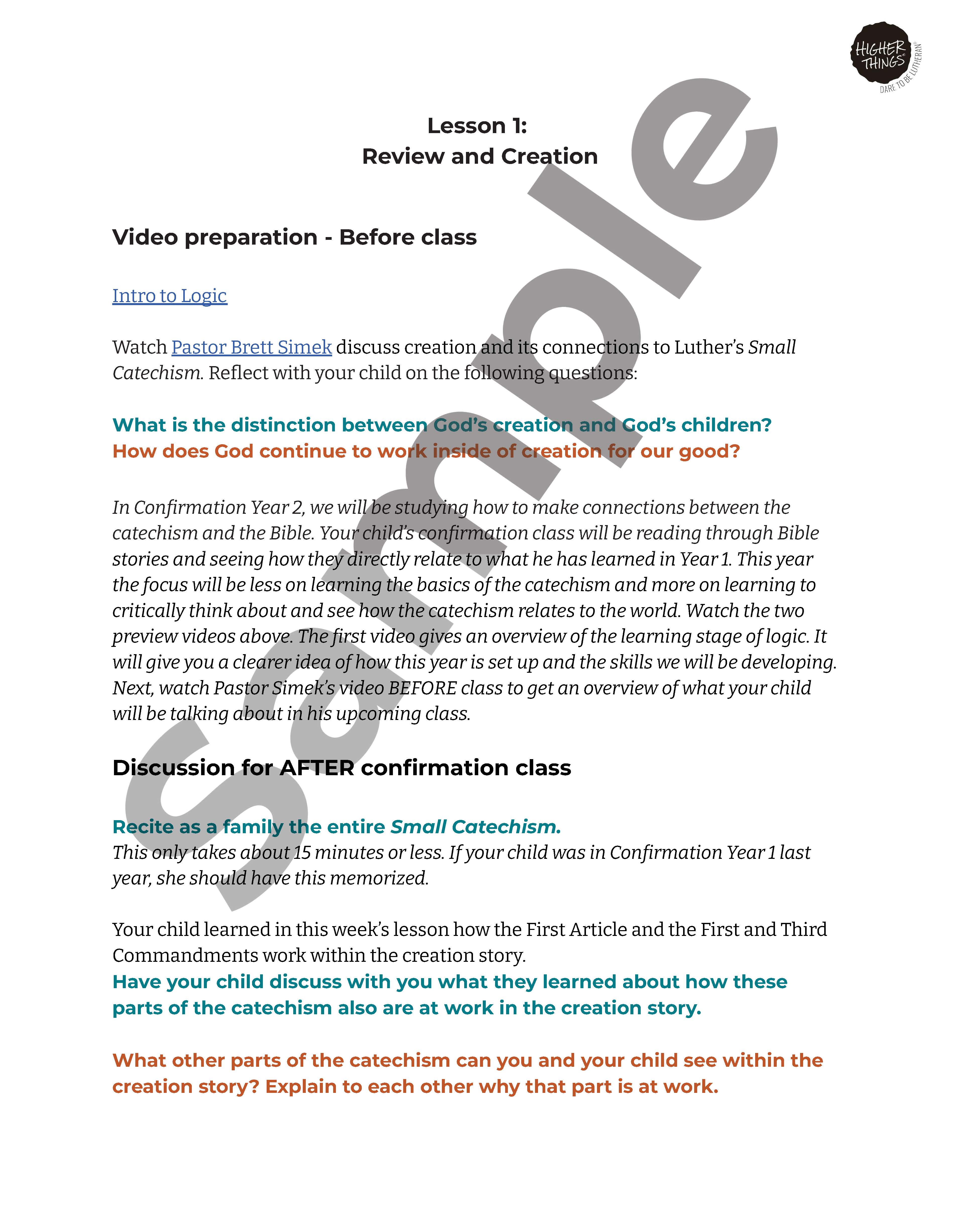 Confirmation Class – Higher Things